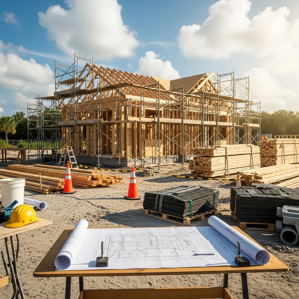 construction-project-management-florida-VKSfts Construction site with a partially built house and scaffolding