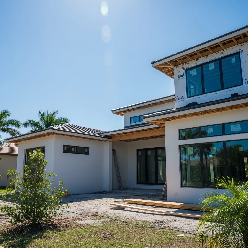 florida-home-construction-progress-Rabd2c Modern home under construction in sunny Southwest Florida