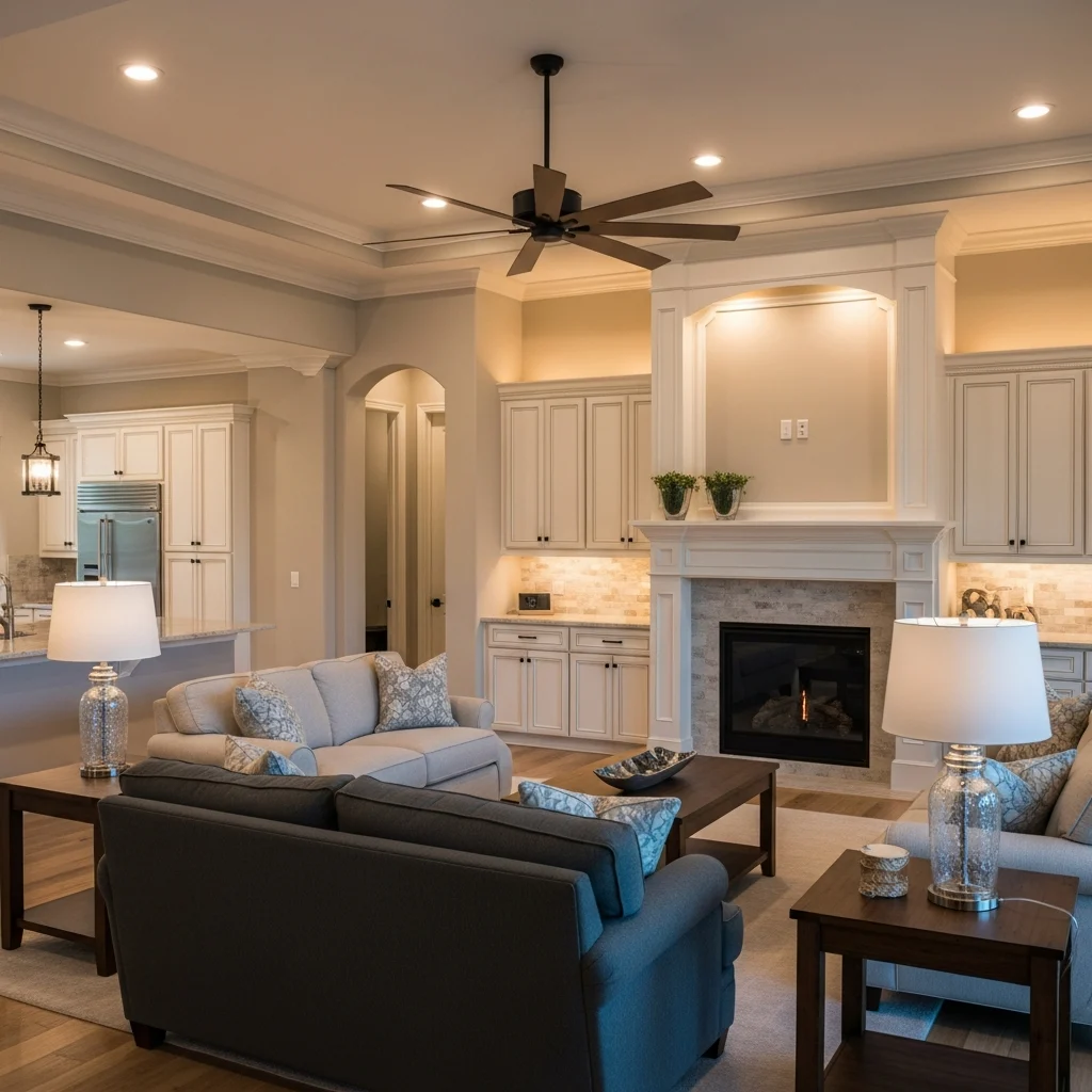 luxury-florida-home-interior-vEMBV7 Luxurious living room with premium craftsmanship and ambient lighting