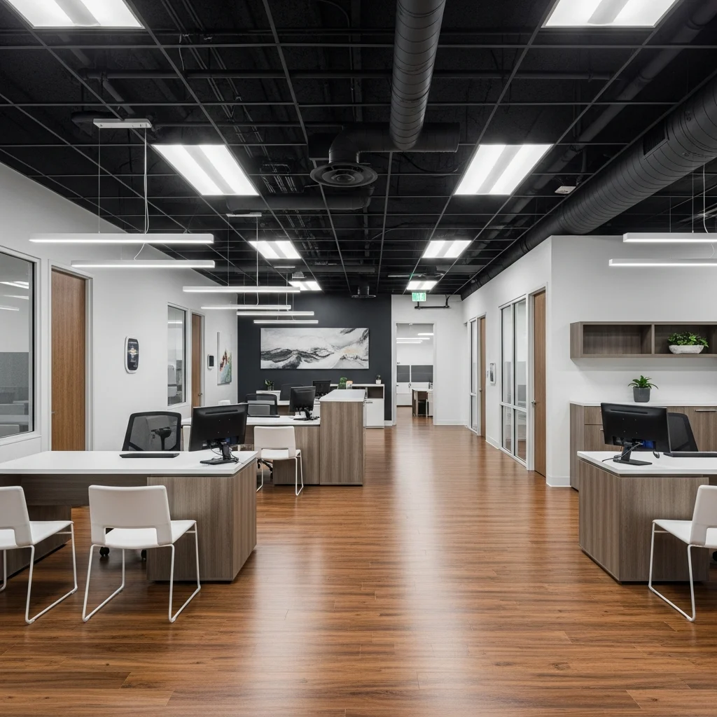 modern-office-renovation-florida-HY4McX Modern office interior with sleek, open layout and minimalist furniture