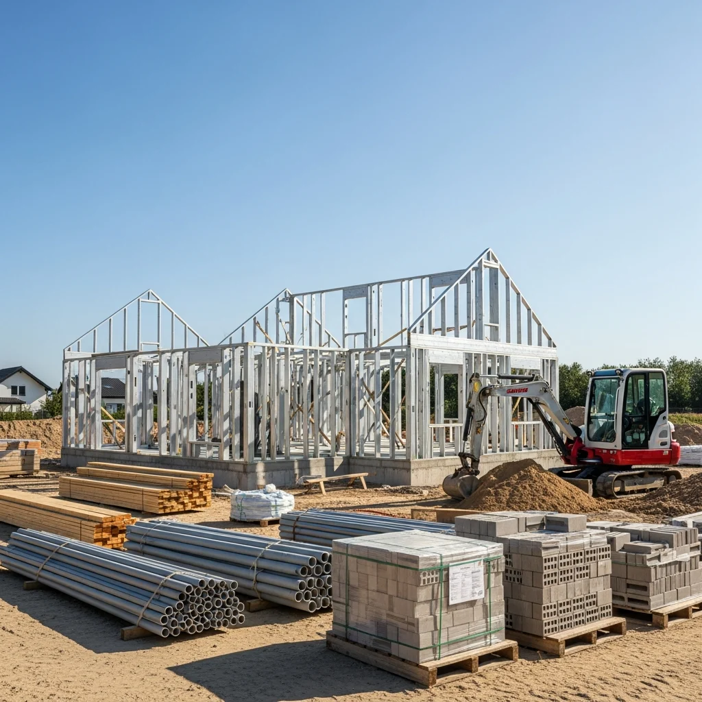 organized-construction-site-quality-x5Ef0C Organized construction site with building framework and materials neatly arranged